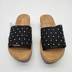 Alexis Bendel Women's Black Cutout Wedge Slide Sandals Size 6 Paloma